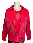 Crystal Zipper Cardigan with Collar (Red)