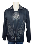 Crystal Zipper Cardigan with Collar (Black)